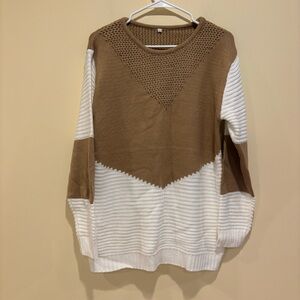 Colorblock Tan & White Knit Sweater - Size M
